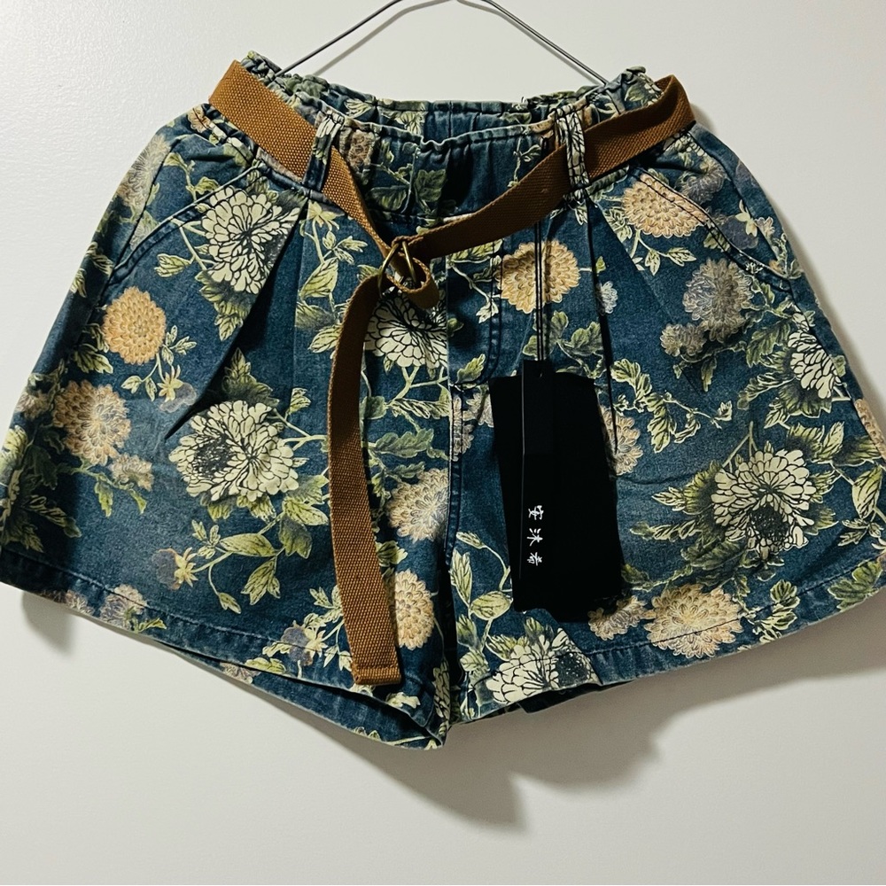 Summer fashion Girls Flowers Pants with belt